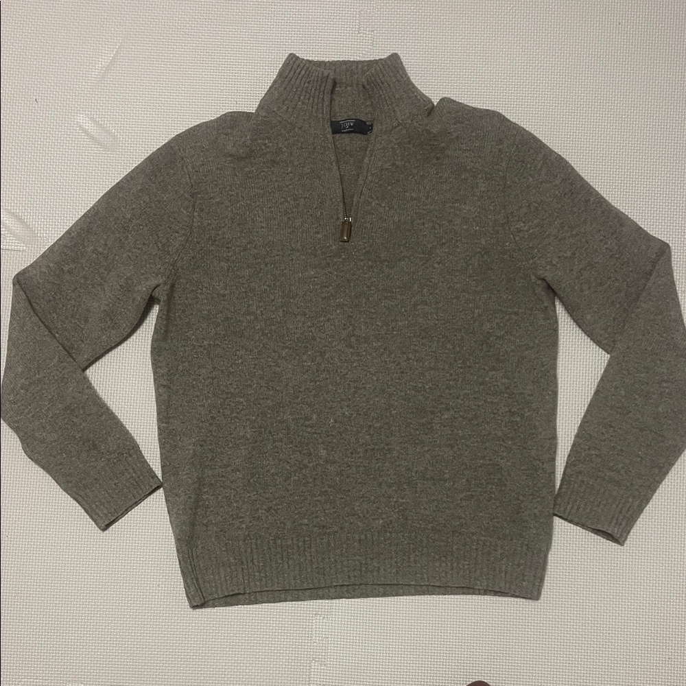J. Crew Men's Taupe lambswool Zip-Up Sweater